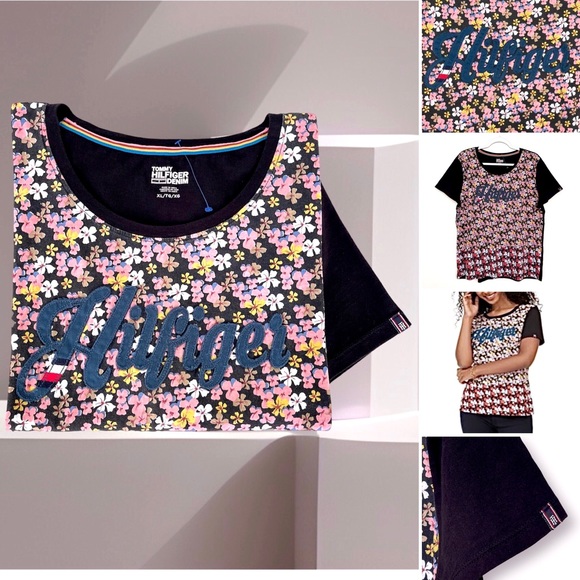 Tommy Hilfiger Denim Embroidered Logo Graphic T-Shirt Ditsy Floral Short Sleeves - Picture 5 of 13